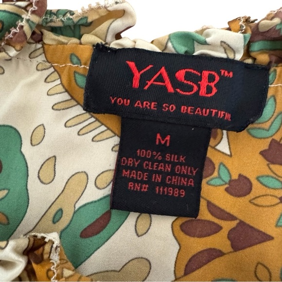 Yasb Silk 100% Silk Dress Green Gold short sleeve Size M - Picture 6 of 6